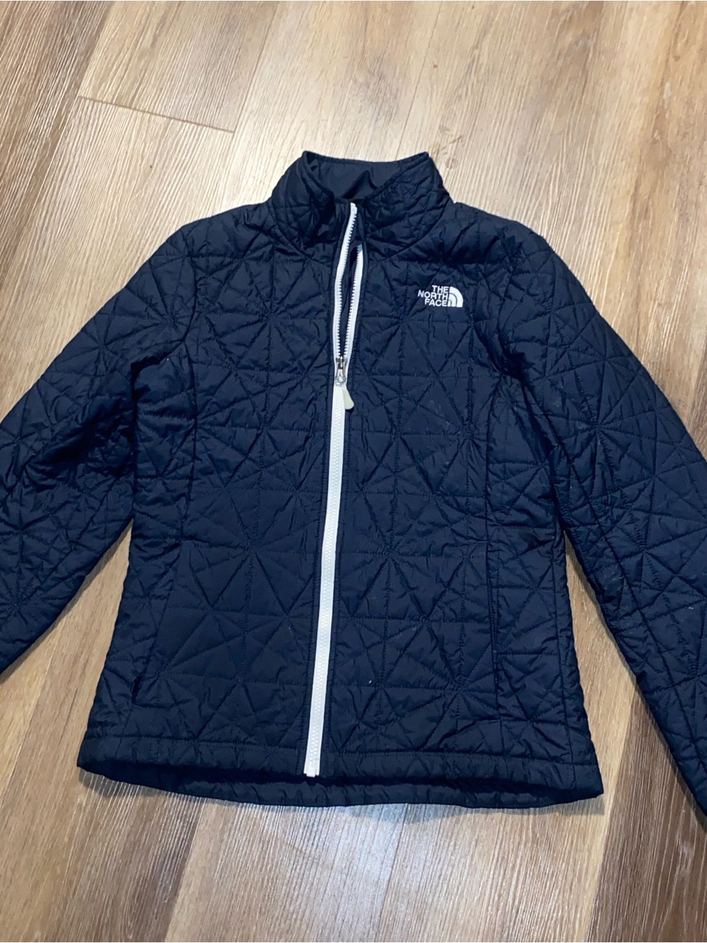 The North Face Navy Quilted Jacket with White Zip